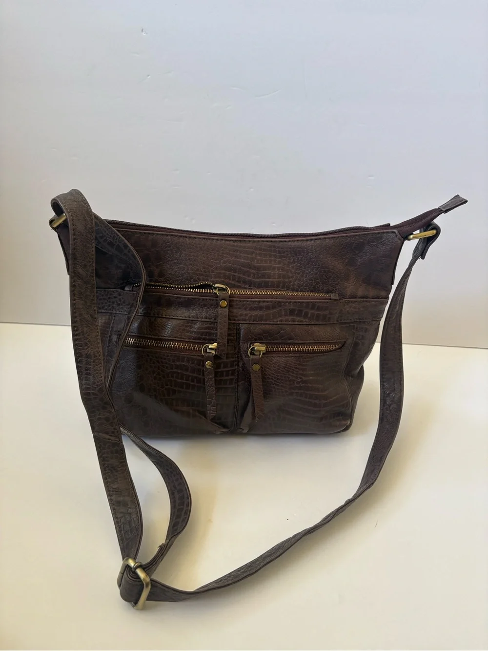 Great American Leather works Bag Purse Brown Snake Crossbody Career‎ Academia